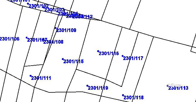 Parcela st. 2301/116 v KÚ Hosty, Katastrální mapa