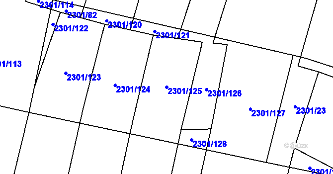 Parcela st. 2301/125 v KÚ Hosty, Katastrální mapa