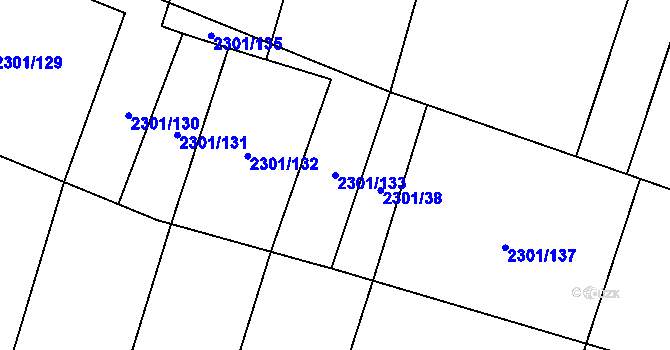 Parcela st. 2301/133 v KÚ Hosty, Katastrální mapa