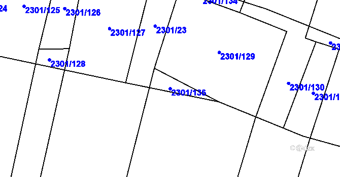 Parcela st. 2301/136 v KÚ Hosty, Katastrální mapa