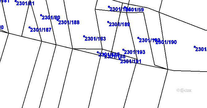 Parcela st. 2301/186 v KÚ Hosty, Katastrální mapa