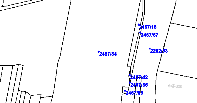Parcela st. 2467/54 v KÚ Hosty, Katastrální mapa