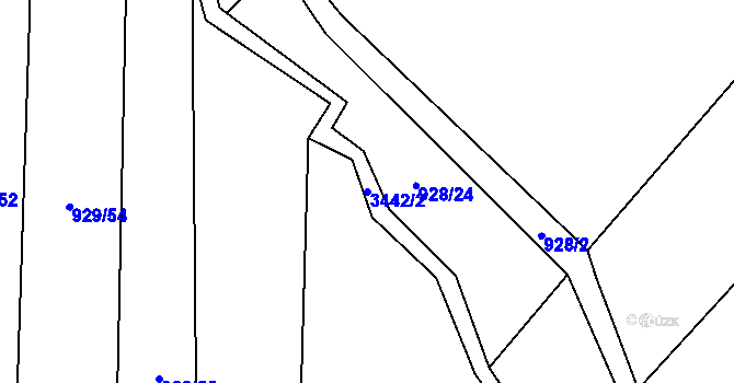 Parcela st. 3442/2 v KÚ Hosty, Katastrální mapa