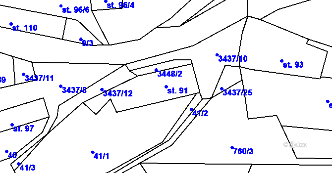 Parcela st. 91 v KÚ Pašovice, Katastrální mapa