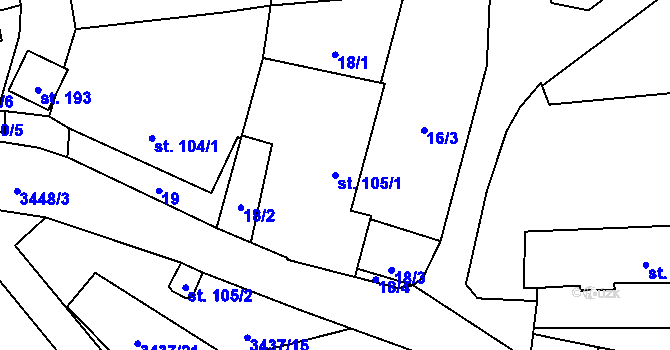 Parcela st. 105/1 v KÚ Pašovice, Katastrální mapa