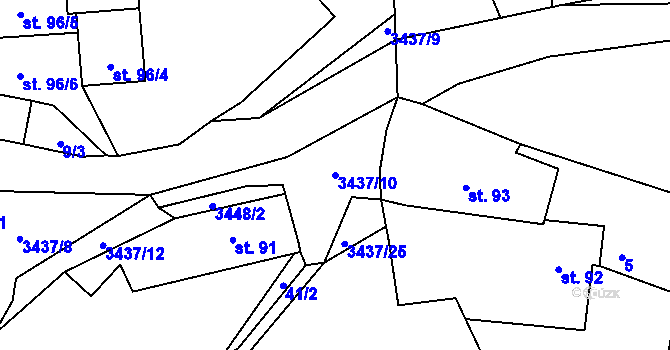 Parcela st. 3437/10 v KÚ Pašovice, Katastrální mapa