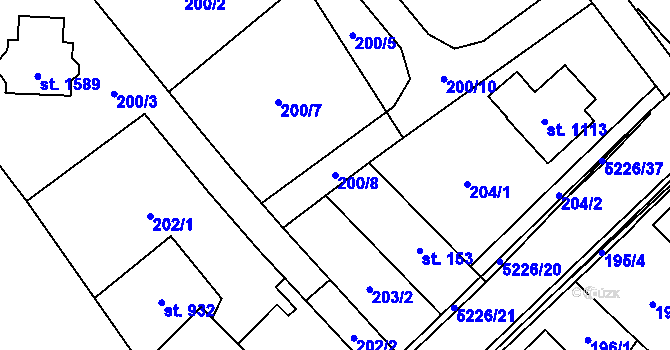 Parcela st. 200/8 v KÚ Hošťálková, Katastrální mapa