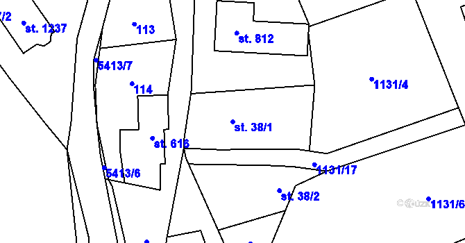 Parcela st. 38/1 v KÚ Hošťálková, Katastrální mapa