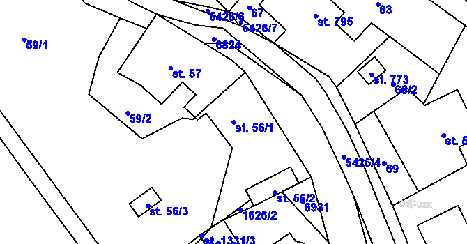 Parcela st. 56/1 v KÚ Hošťálková, Katastrální mapa