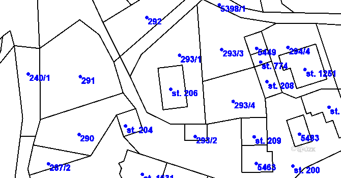 Parcela st. 206 v KÚ Hošťálková, Katastrální mapa