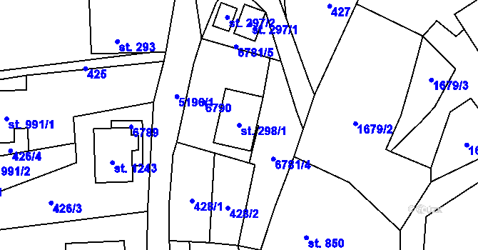 Parcela st. 298/1 v KÚ Hošťálková, Katastrální mapa