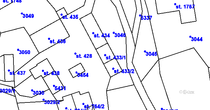 Parcela st. 433/1 v KÚ Hošťálková, Katastrální mapa
