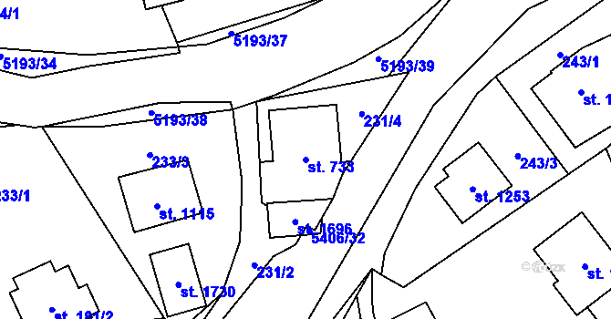 Parcela st. 733 v KÚ Hošťálková, Katastrální mapa