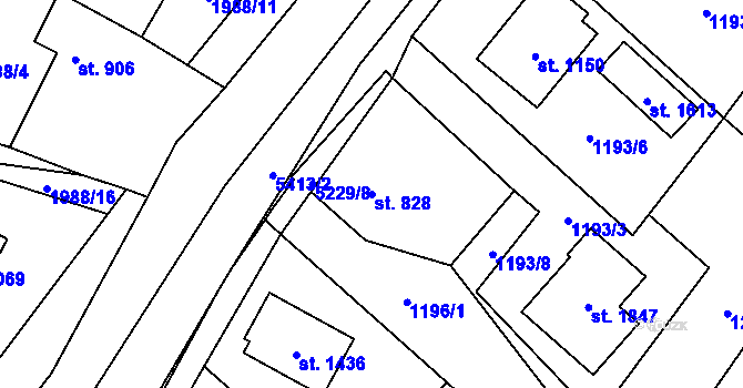 Parcela st. 828 v KÚ Hošťálková, Katastrální mapa