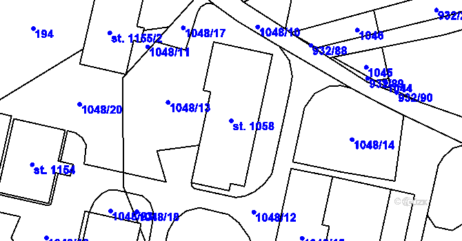 Parcela st. 1058 v KÚ Hošťálková, Katastrální mapa