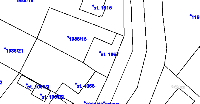 Parcela st. 1067 v KÚ Hošťálková, Katastrální mapa