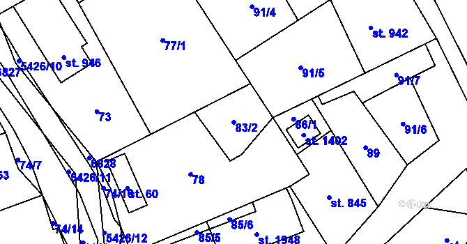 Parcela st. 83/2 v KÚ Hošťálková, Katastrální mapa
