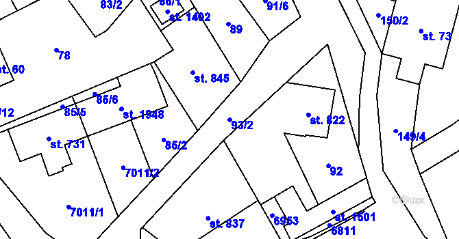 Parcela st. 93/2 v KÚ Hošťálková, Katastrální mapa