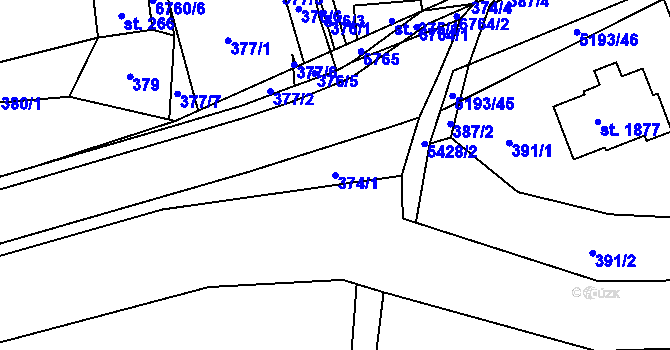 Parcela st. 374/1 v KÚ Hošťálková, Katastrální mapa