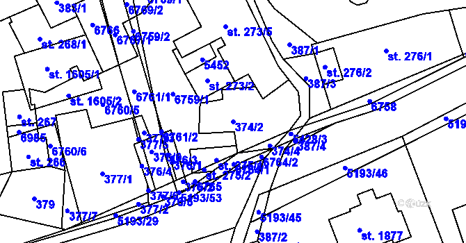 Parcela st. 374/2 v KÚ Hošťálková, Katastrální mapa