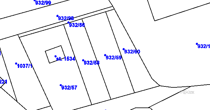 Parcela st. 932/59 v KÚ Hošťálková, Katastrální mapa