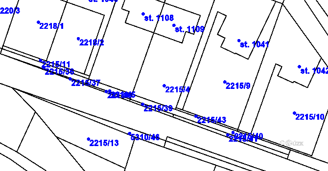 Parcela st. 2215/4 v KÚ Hošťálková, Katastrální mapa