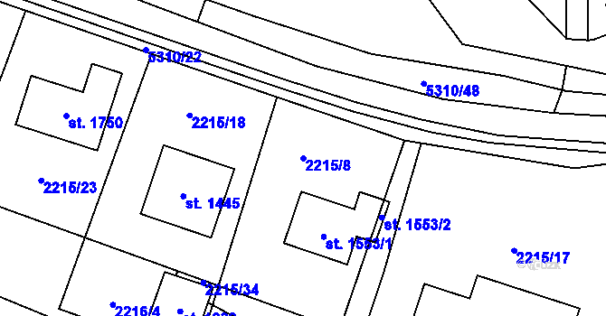 Parcela st. 2215/8 v KÚ Hošťálková, Katastrální mapa