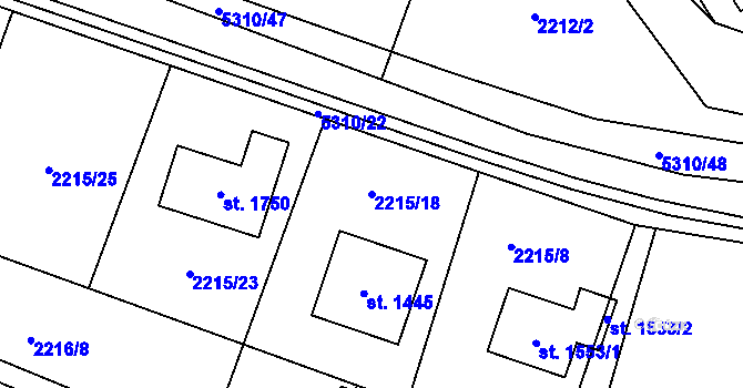 Parcela st. 2215/18 v KÚ Hošťálková, Katastrální mapa