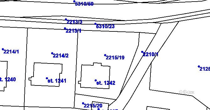 Parcela st. 2215/19 v KÚ Hošťálková, Katastrální mapa