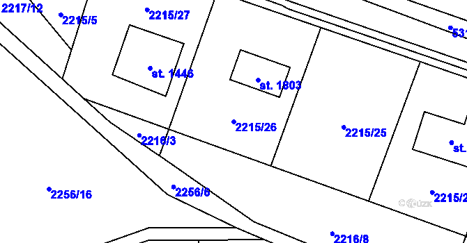 Parcela st. 2215/26 v KÚ Hošťálková, Katastrální mapa