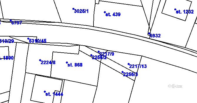 Parcela st. 2217/9 v KÚ Hošťálková, Katastrální mapa