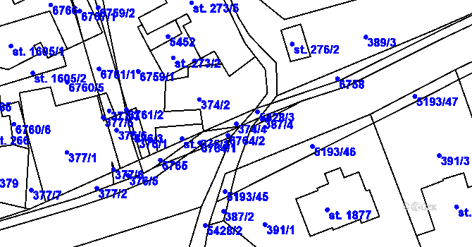 Parcela st. 374/4 v KÚ Hošťálková, Katastrální mapa