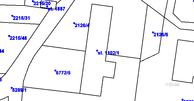 Parcela st. 1102/1 v KÚ Hošťálková, Katastrální mapa
