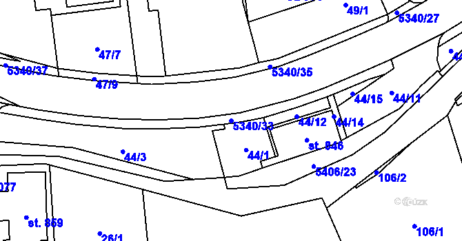 Parcela st. 5340/33 v KÚ Hošťálková, Katastrální mapa
