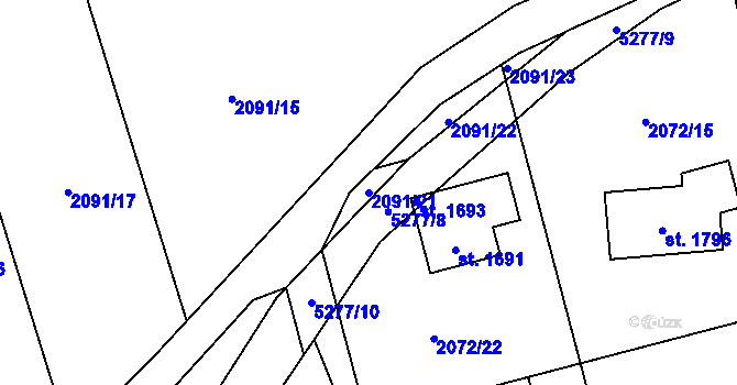 Parcela st. 2091/21 v KÚ Hošťálková, Katastrální mapa