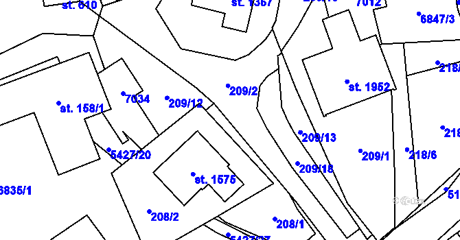 Parcela st. 208/3 v KÚ Hošťálková, Katastrální mapa