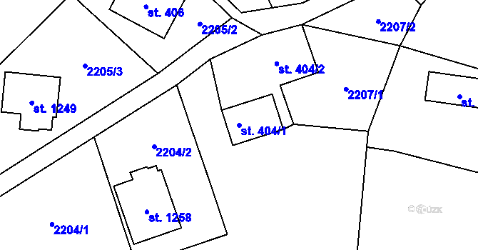 Parcela st. 404/1 v KÚ Hošťálková, Katastrální mapa