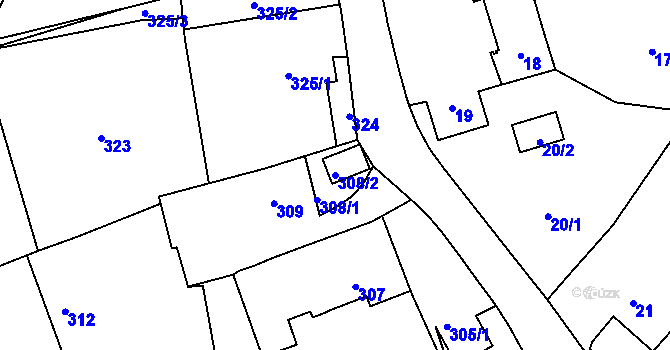 Parcela st. 308/2 v KÚ Hošťálkovice, Katastrální mapa
