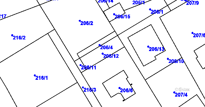 Parcela st. 206/12 v KÚ Hošťálkovice, Katastrální mapa