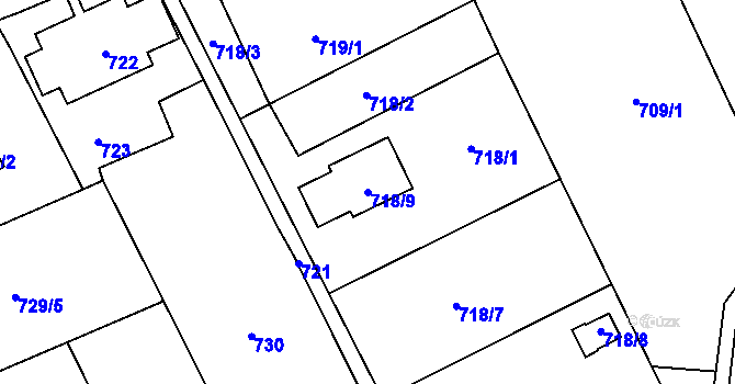 Parcela st. 718/9 v KÚ Hošťálkovice, Katastrální mapa