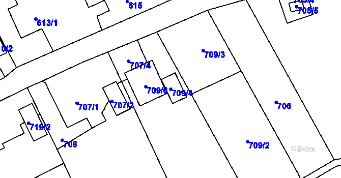 Parcela st. 709/4 v KÚ Hošťálkovice, Katastrální mapa