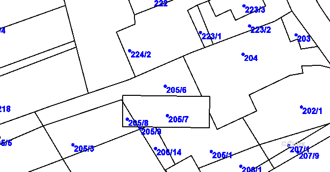 Parcela st. 205/6 v KÚ Hošťálkovice, Katastrální mapa