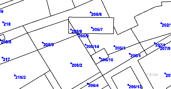 Parcela st. 206/14 v KÚ Hošťálkovice, Katastrální mapa
