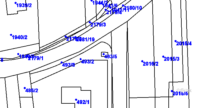 Parcela st. 493/5 v KÚ Hošťálkovice, Katastrální mapa