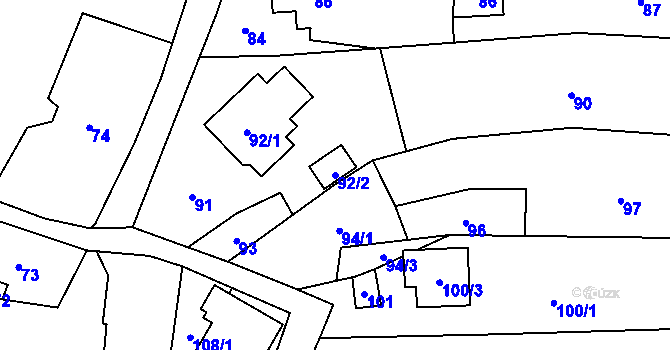 Parcela st. 92/2 v KÚ Hošťálkovice, Katastrální mapa