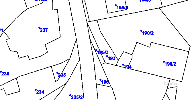 Parcela st. 195/3 v KÚ Hošťálkovice, Katastrální mapa
