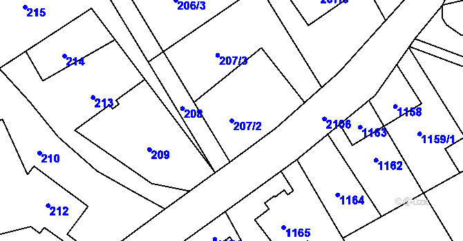 Parcela st. 207/2 v KÚ Hošťálkovice, Katastrální mapa