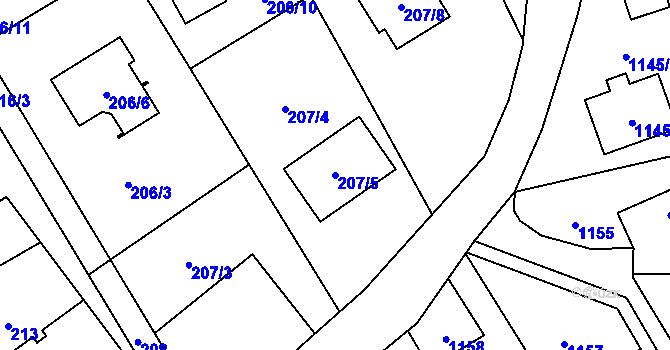 Parcela st. 207/5 v KÚ Hošťálkovice, Katastrální mapa