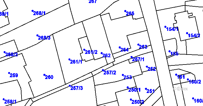 Parcela st. 262 v KÚ Hošťálkovice, Katastrální mapa