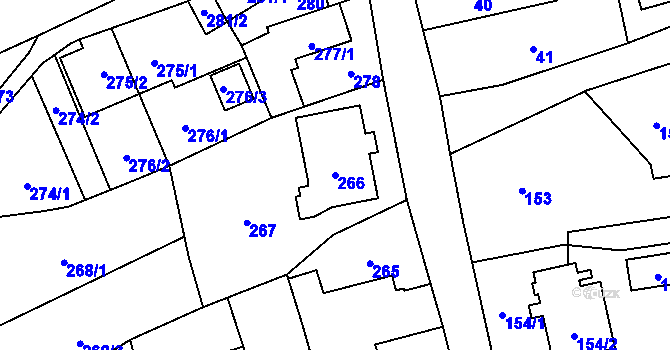Parcela st. 266 v KÚ Hošťálkovice, Katastrální mapa